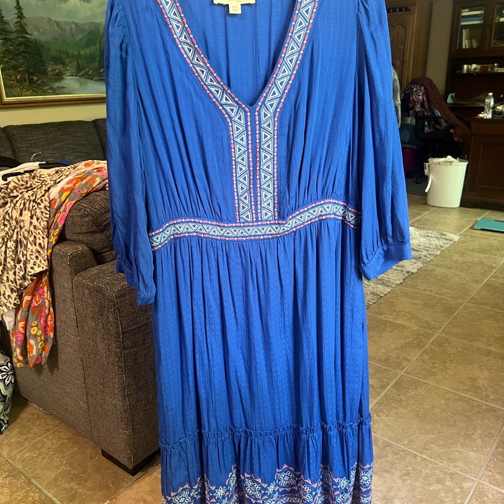 Nurture Royal Blue Boho Embroidered V-Neck Dress boho Xlp